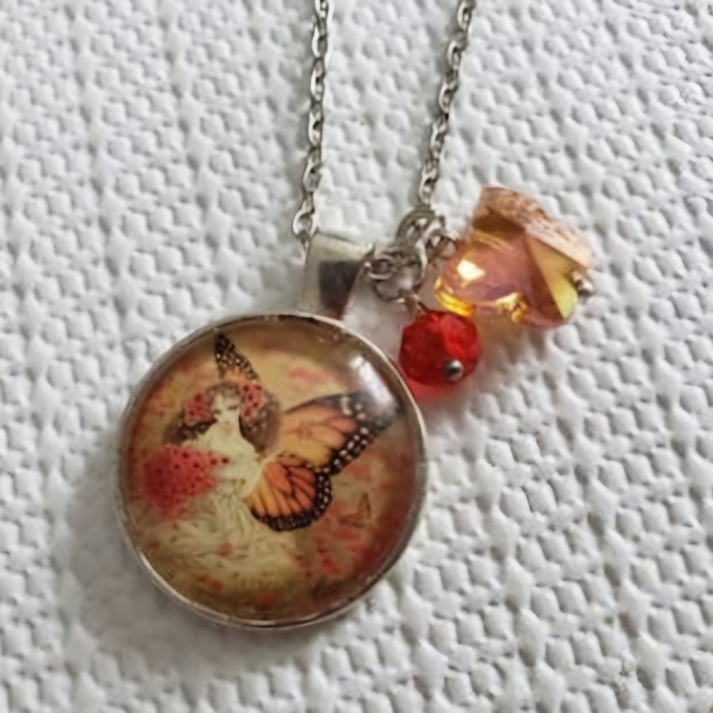 Butterfly Charm Necklace with charms and Crystal's